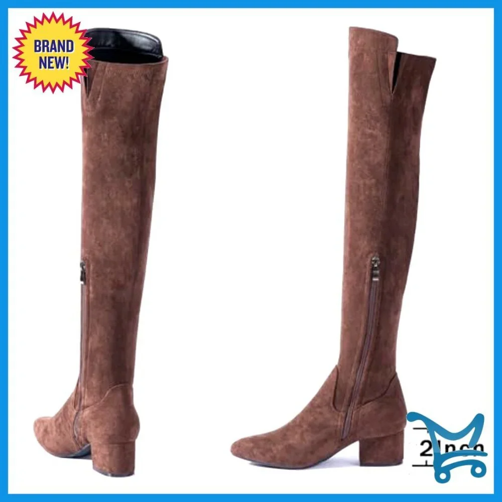 Women's Over the Knee Boots Suede Block Heel Chunky Winter Pointed Toe